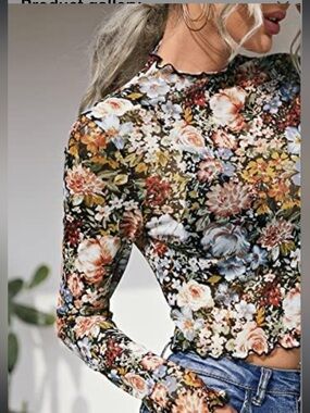 Floral Mesh Long-Sleeve Crop Top Mock Neck - Multi Color Small